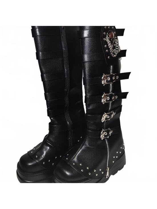 Shoes - Black Gothic Knee-High Boots | 39